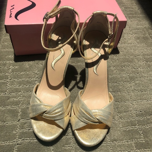 Nina Shoes - Nina Gold Radclyf Open Toe Reflect High Heels 7.5